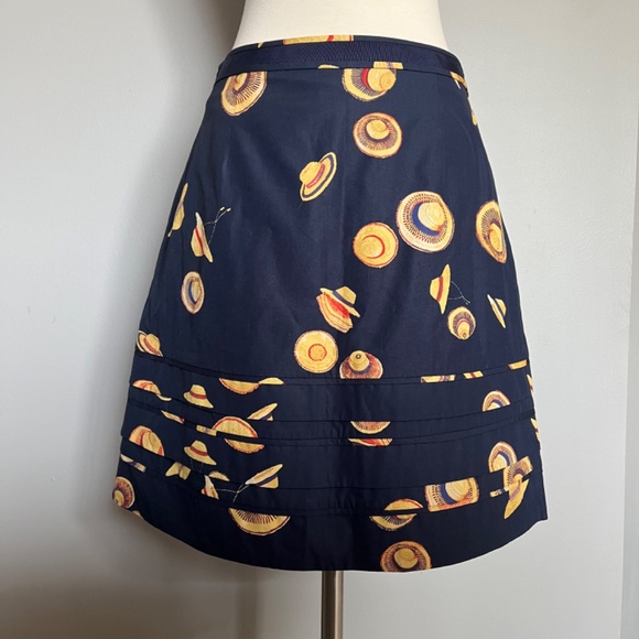 Tory Burch RARE Resortwear Straw Hats African print Cotton Navy Mini Skirt 6 - Picture 7 of 11